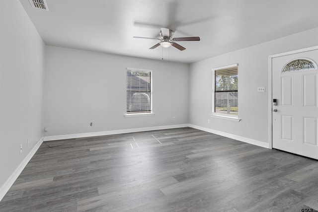 104 E Cedar St, Tyler, TX 75702 - entryway featuring ceiling fan, baseboards, and dark wood-style flooring