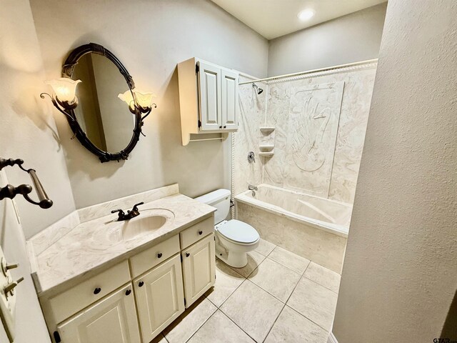 full bathroom with vanity, tile patterned floors, toilet, and bathtub / shower combination