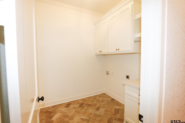 16511 Cooper Way, Tyler, TX 75703 - laundry room with electric dryer hookup, cabinet space, ornamental molding, and baseboards