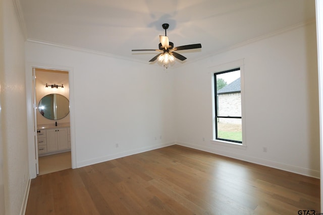 16511 Cooper Way, Tyler, TX 75703 - empty room featuring ornamental molding, light wood finished floors, ceiling fan, and baseboards