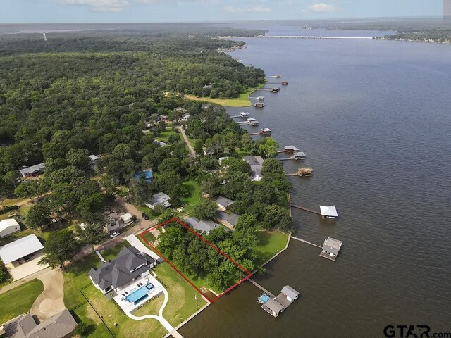 14227 Melody Ln, Malakoff, TX 75148 - view of property location featuring a nearby body of water, property parcel outlined, and a heavily wooded area