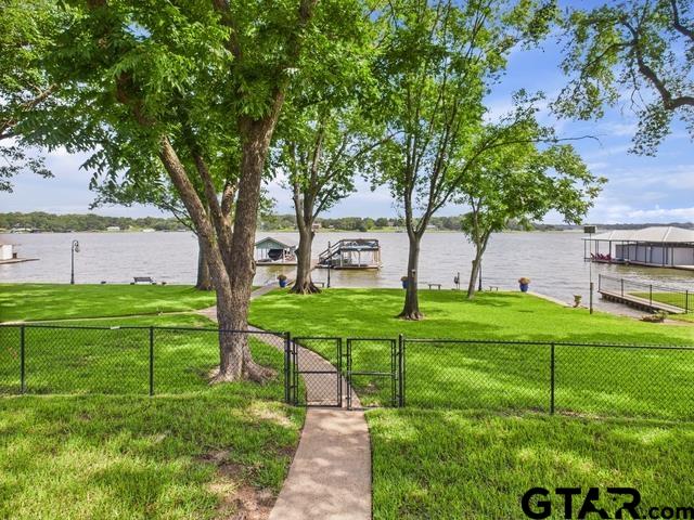 14227 Melody Ln, Malakoff, TX 75148 - view of yard featuring a gate, a water view, and a boat dock