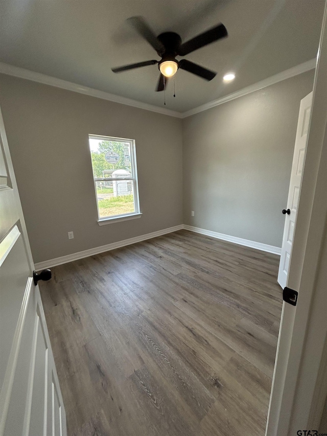 300RODENAVENU 300 Roden Ave, Gladewater, TX 75647 - spare room with ornamental molding, wood finished floors, ceiling fan, baseboards, and recessed lighting