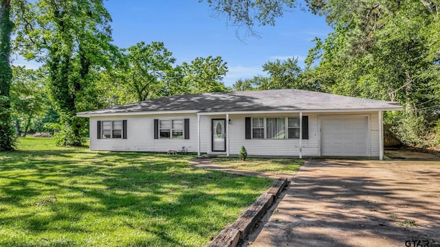 single story home with a front lawn and a garage