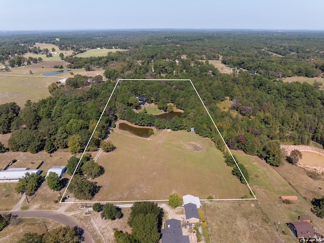 birds eye view of property with a water view and a rural view