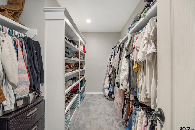 spacious closet with light colored carpet