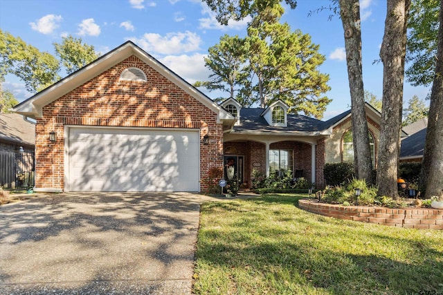 view of front property featuring a garage and a front lawn