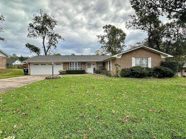 ranch-style house with a garage and a front yard