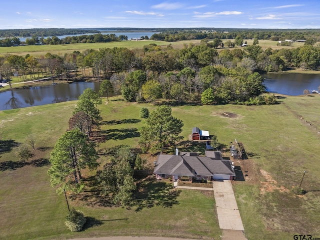 bird's eye view featuring a rural view and a water view