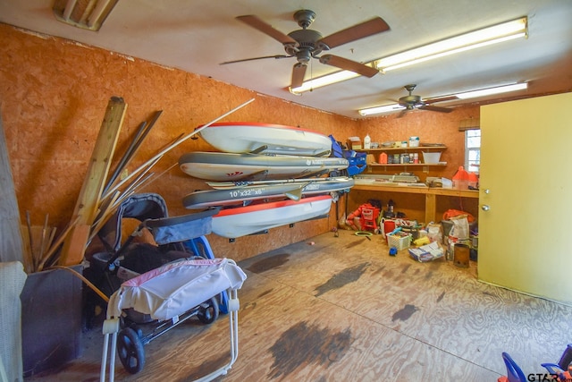 storage featuring ceiling fan