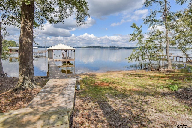 view of dock with a water view