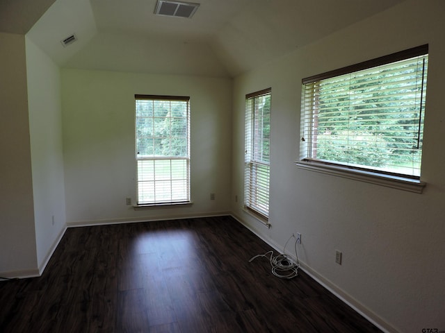 525 Peach Tree Rd, Gun Barrel City, TX 75156 - empty room featuring dark wood finished floors and vaulted ceiling