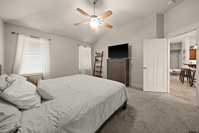 10926 Westhaven Cir, Flint, TX 75762 - bedroom with lofted ceiling, light colored carpet, and ceiling fan