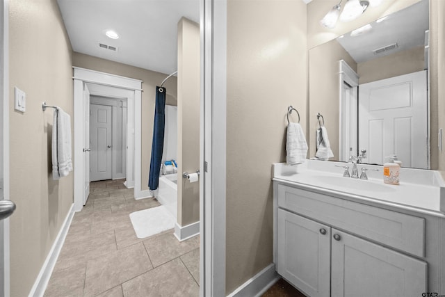 10926 Westhaven Cir, Flint, TX 75762 - bathroom featuring vanity, shower / tub combo, and tile patterned flooring