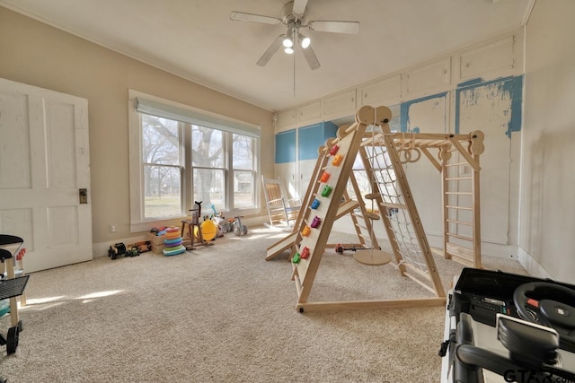 view of play area with ceiling fan