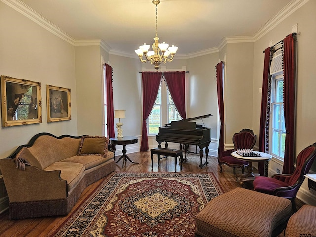 301 W Larissa, Jacksonville, TX 75766 - sitting room with a chandelier, crown molding, wood finished floors, and baseboards