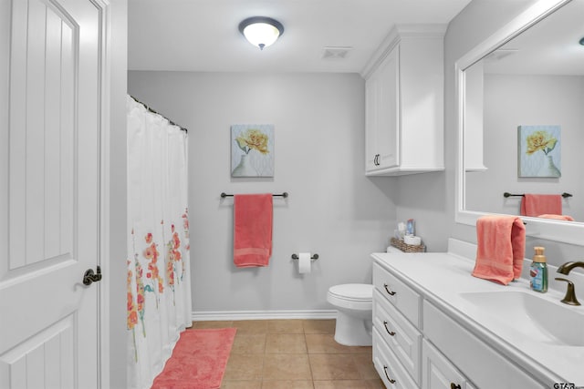 bathroom featuring vanity, toilet, and tile patterned floors