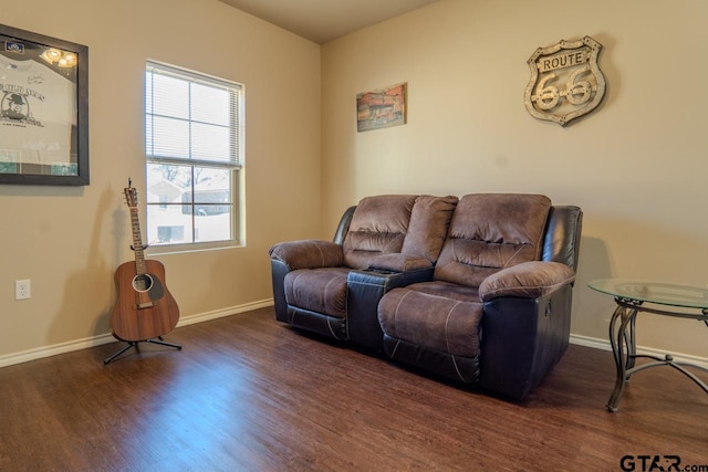 sitting room featuring dark wood-type flooring