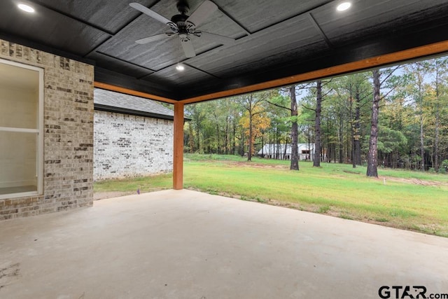 view of patio featuring ceiling fan