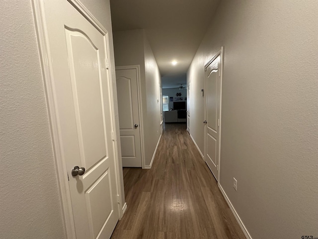 hallway with wood-type flooring