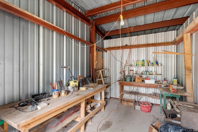 garage featuring a workshop area