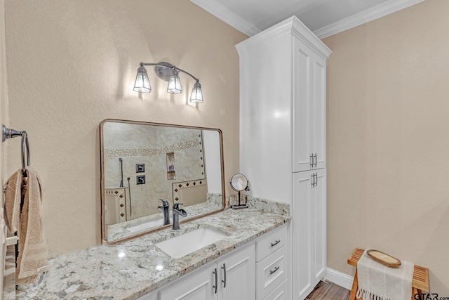 10708 C R 494, Tyler, TX 75706 - bathroom featuring crown molding, vanity, and wood finished floors