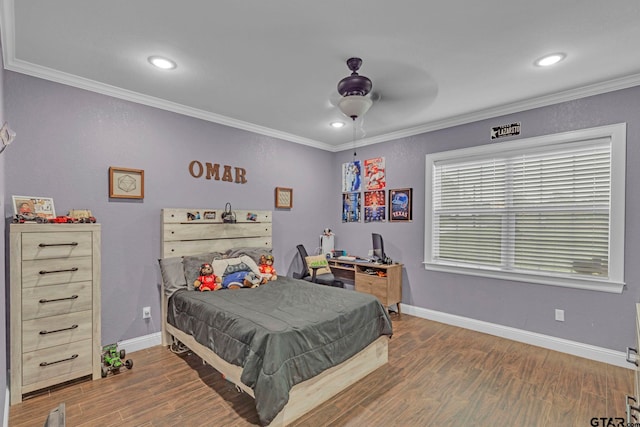 10708 C R 494, Tyler, TX 75706 - bedroom featuring ornamental molding, wood finished floors, a ceiling fan, and recessed lighting