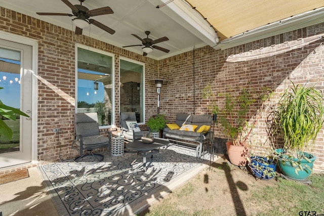 view of patio / terrace with ceiling fan and outdoor lounge area