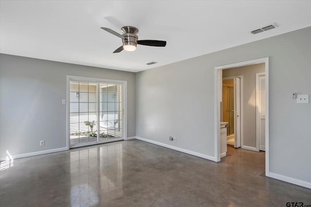 unfurnished room with ceiling fan