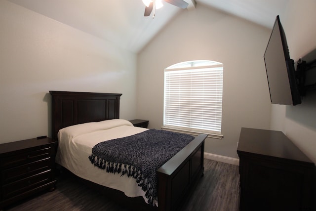 1700 Easy St, Tyler, TX 75703 - bedroom featuring dark wood-type flooring, lofted ceiling, and ceiling fan