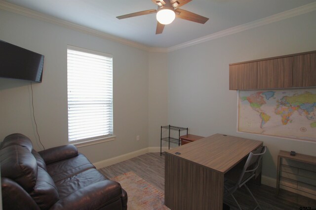1700 Easy St, Tyler, TX 75703 - office featuring ceiling fan, crown molding, healthy amount of natural light, and wood finished floors