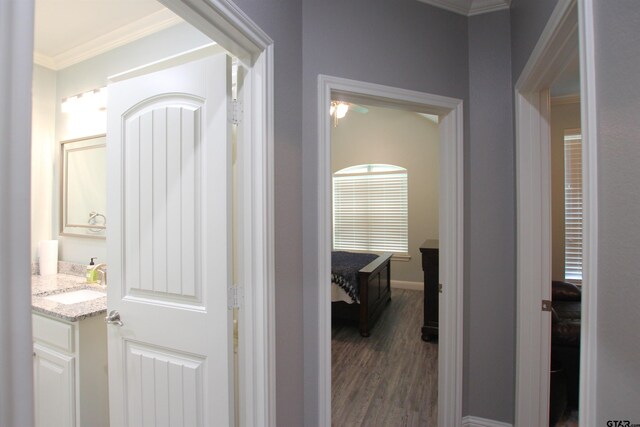 1700 Easy St, Tyler, TX 75703 - hall with ornamental molding and wood finished floors