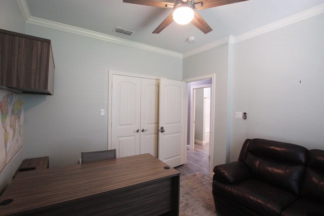 1700 Easy St, Tyler, TX 75703 - office space with ornamental molding, a ceiling fan, and wood finished floors