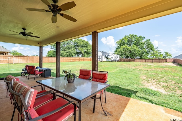7757 Freestone Dr, Bullard, TX 75757 - fenced backyard with a patio, outdoor dining space, and ceiling fan