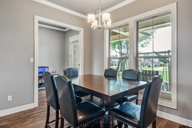 7757 Freestone Dr, Bullard, TX 75757 - dining space with a chandelier, ornamental molding, and dark wood finished floors