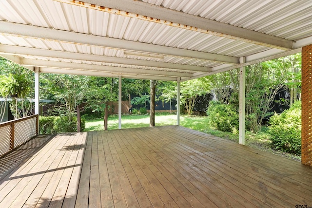 wooden deck with a fenced backyard
