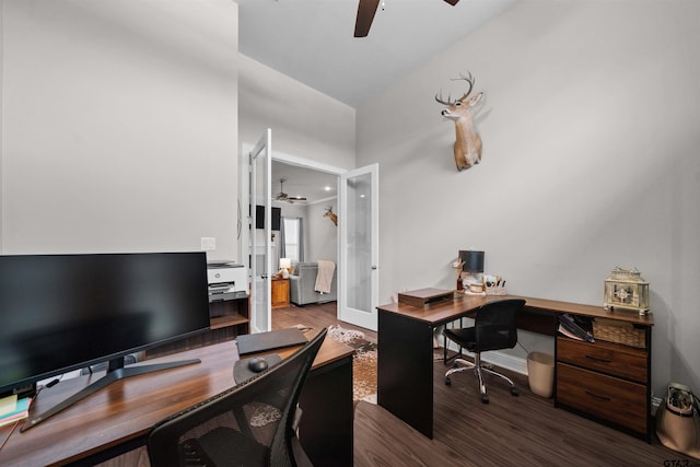 409 Meadow Ln, Chandler, TX 75758 - home office with ceiling fan and wood finished floors