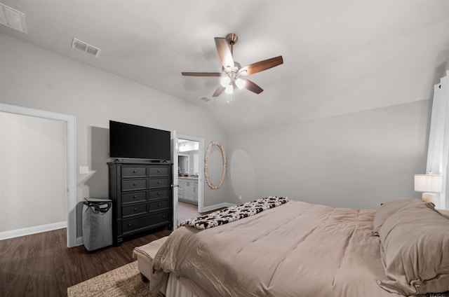 409 Meadow Ln, Chandler, TX 75758 - bedroom with vaulted ceiling, wood finished floors, and ceiling fan