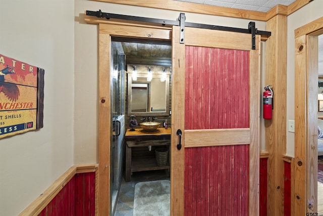 corridor with a barn door