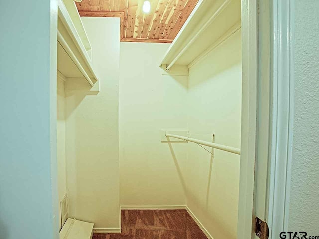 spacious closet with dark colored carpet