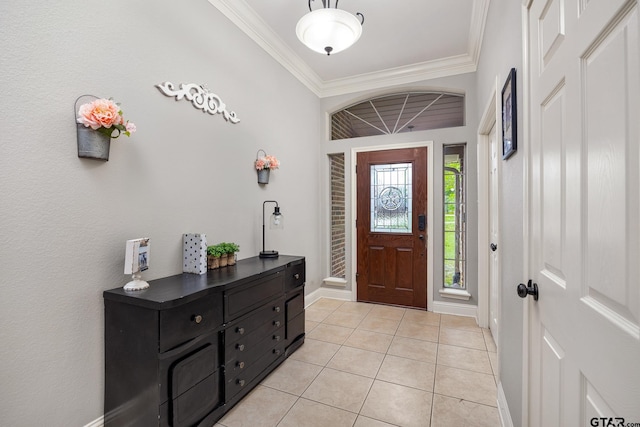 1625 Skidmore Ln, Tyler, TX 75703 - entrance foyer with crown molding, light tile patterned flooring, and baseboards