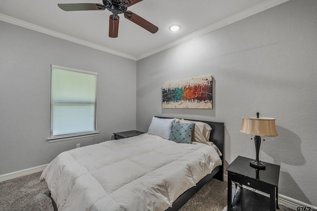 20851 Lakeview Dr, Flint, TX 75762 - bedroom featuring carpet, ornamental molding, and ceiling fan