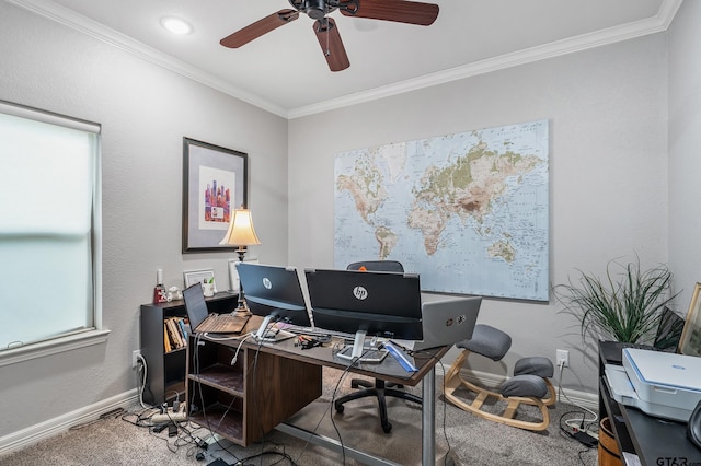 20851 Lakeview Dr, Flint, TX 75762 - office featuring ceiling fan and crown molding