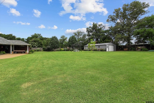 view of yard with a storage unit