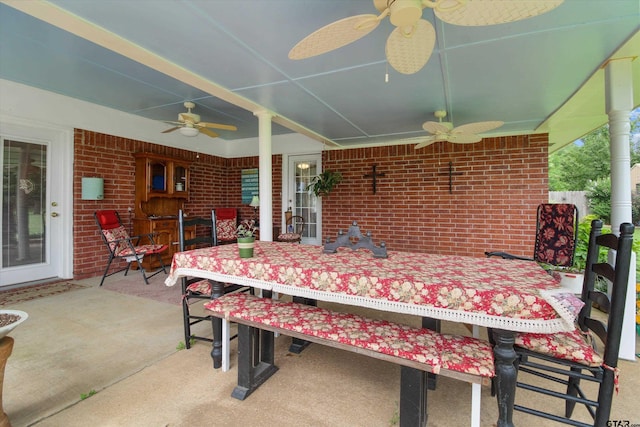 view of patio featuring ceiling fan