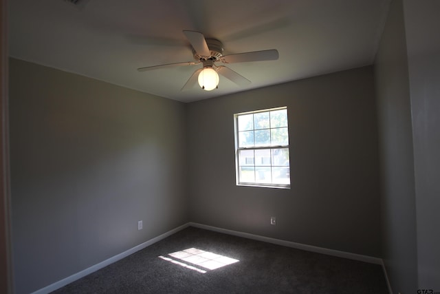 empty room with ceiling fan and carpet floors