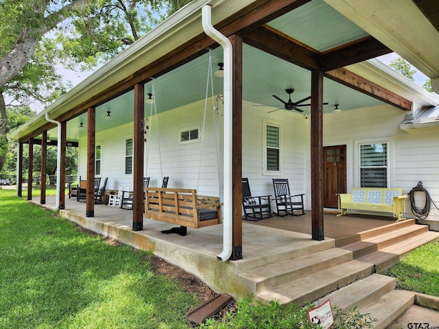 view of patio with ceiling fan