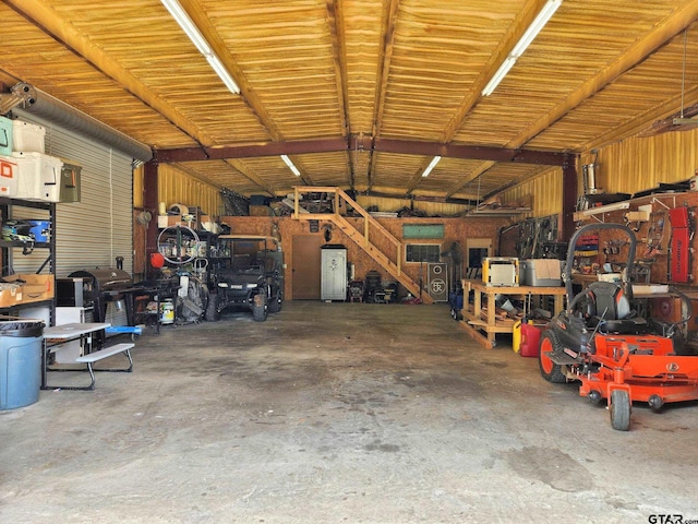 garage featuring a workshop area