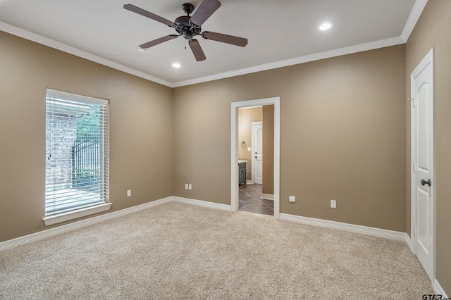 2441 Fm 2685, Gilmer, TX 75644 - unfurnished bedroom featuring crown molding, light colored carpet, recessed lighting, baseboards, and ensuite bath