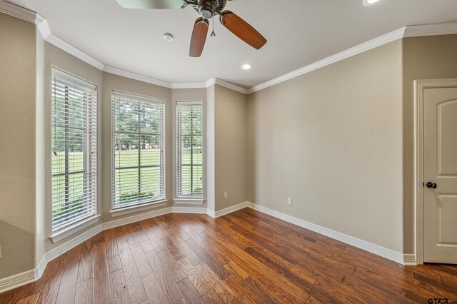 2441 Fm 2685, Gilmer, TX 75644 - spare room with dark wood finished floors, a ceiling fan, baseboards, crown molding, and recessed lighting